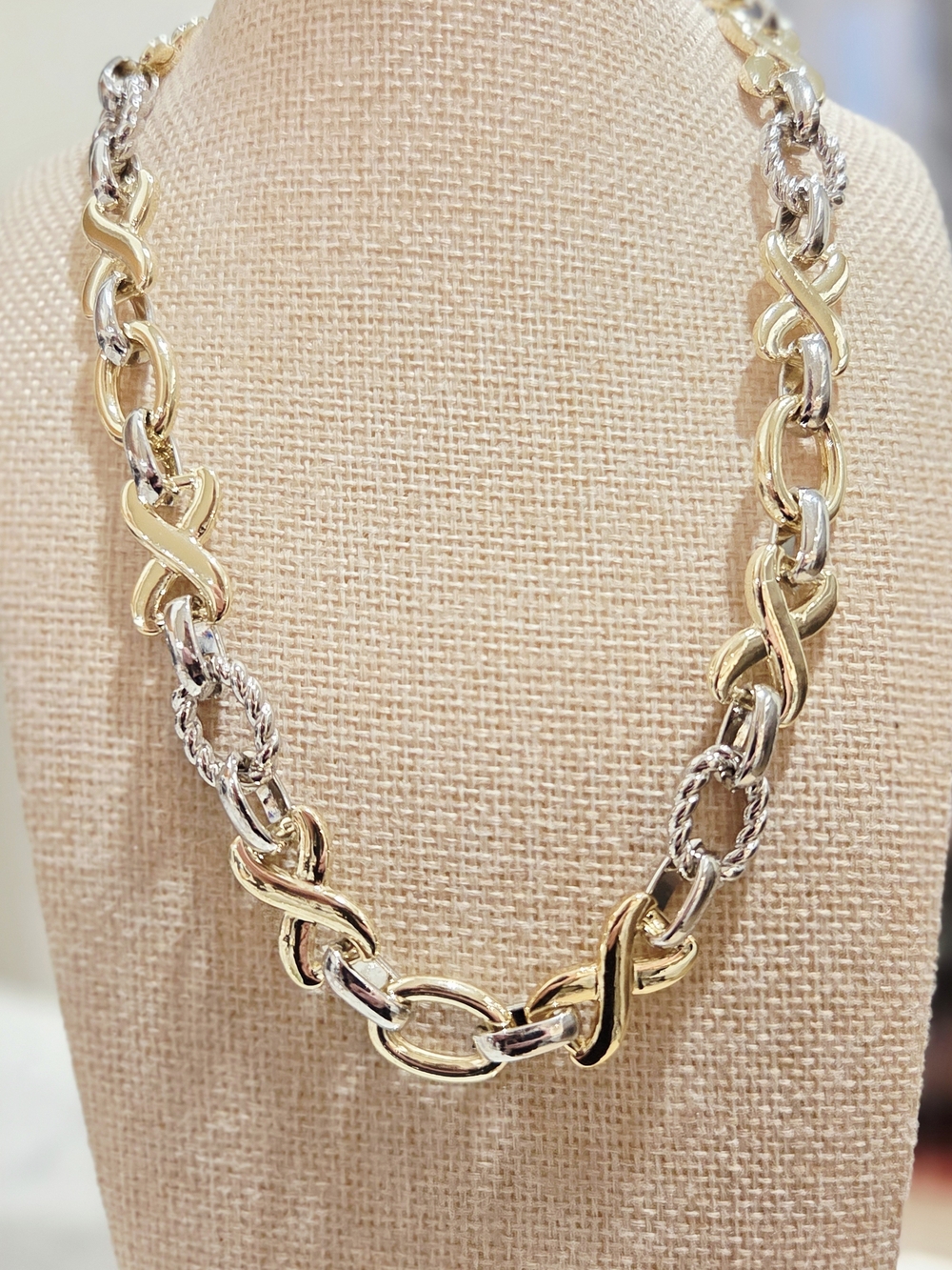 Two-Tone Gold and Silver Women’s Link Necklace - Thick